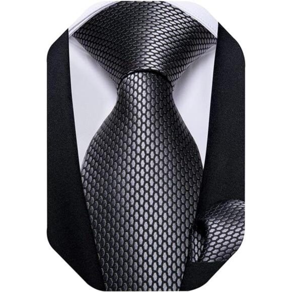 Mens Solid Color Tie and Pocket Square Set Woven Silk Plain Necktie&Handkerchief - Picture 1 of 7